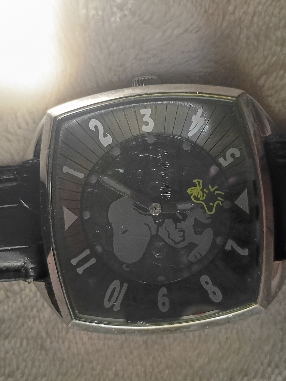 Novelty Black Snoopy Wristwatch with Yellow Woodstock Accent